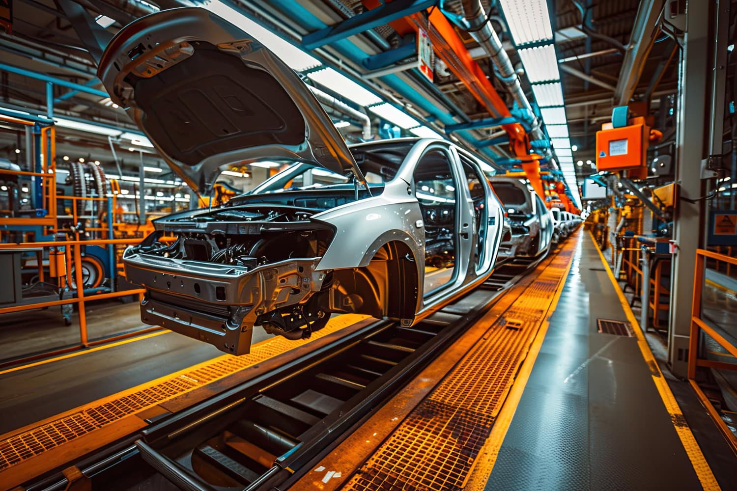 Automotive engineer reviewing connected vehicle and production data on a dashboard