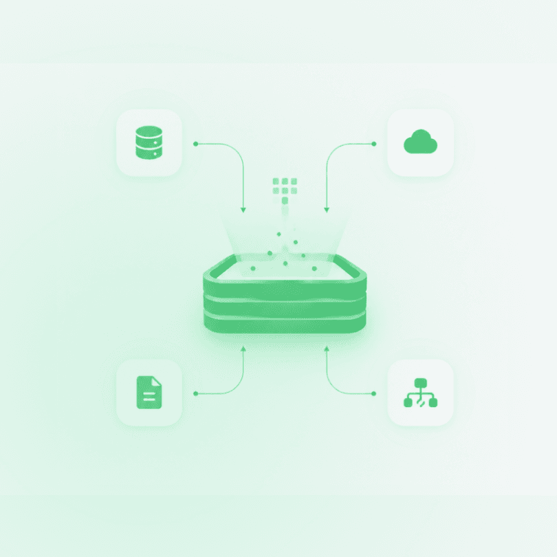 Diagram of enterprise data and workflow inputs being integrated and processed