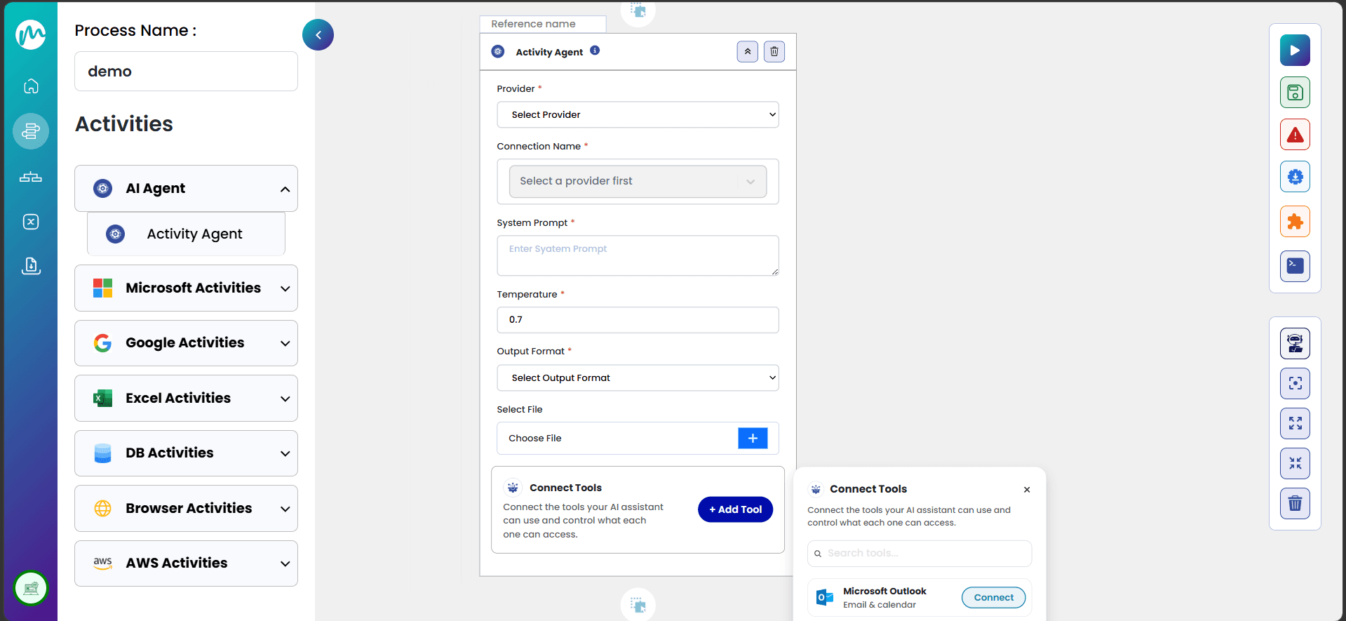 meta-flow.ai AI Agent configured as a workflow activity