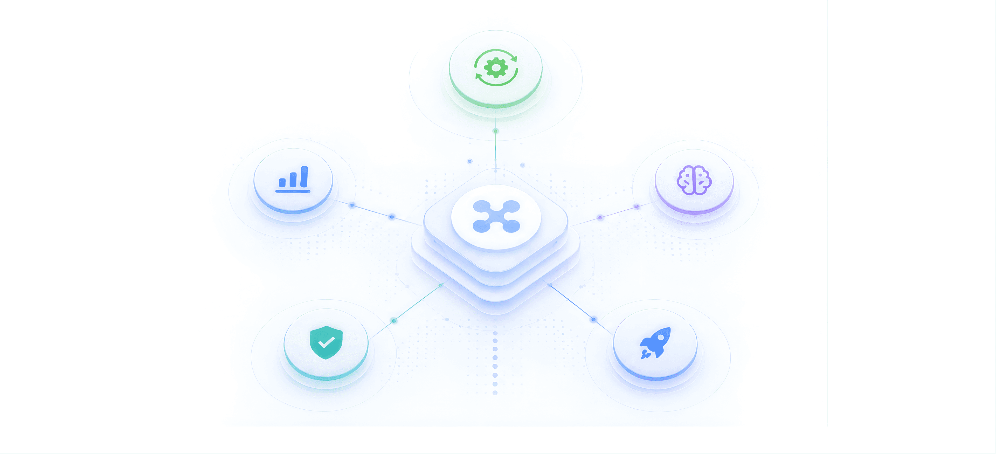 Automation, data, AI, and security icons converging into one connected Yukosa platform